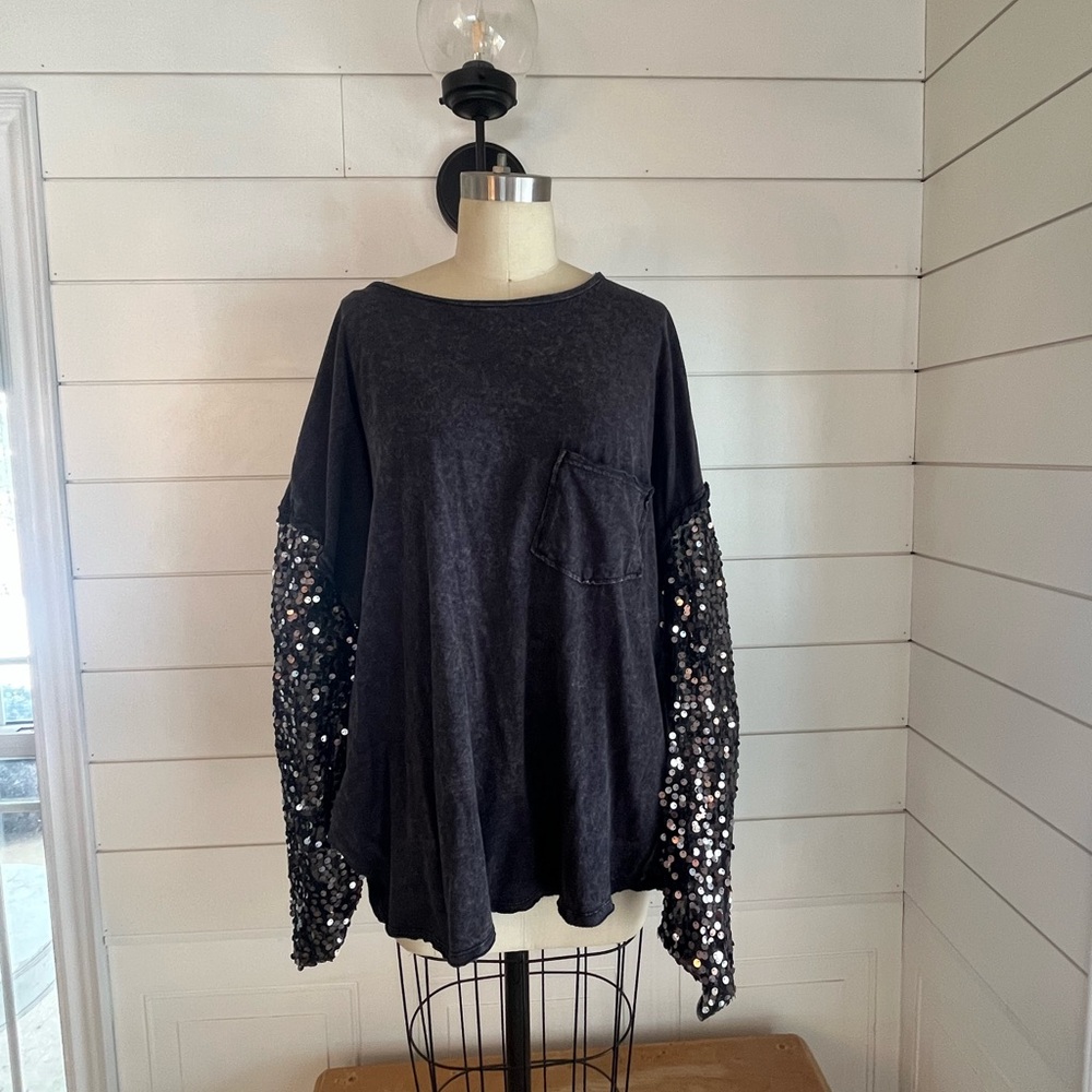 Free people black sequence long sleeve